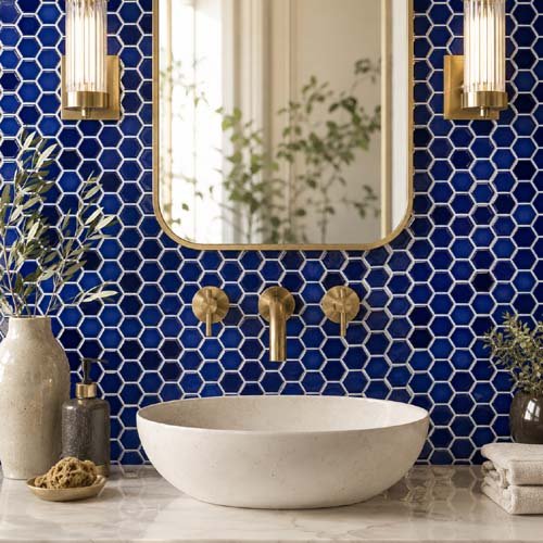 Glazed mosaic tile bathroom installation