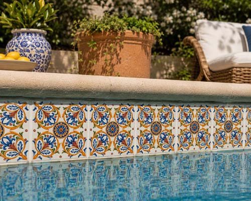 Decorative hand-painted pool waterline tile