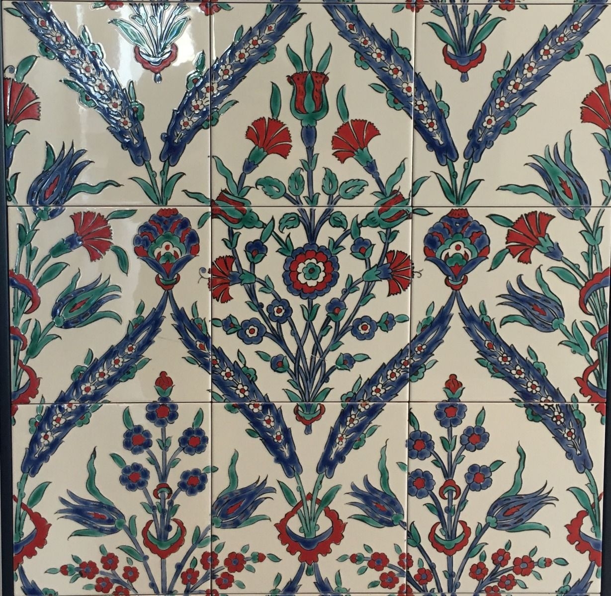 CLEARANCE 50 Iznik Red & Blue Floral Pattern 4"x8" Turkish Ceramic Tile Border 