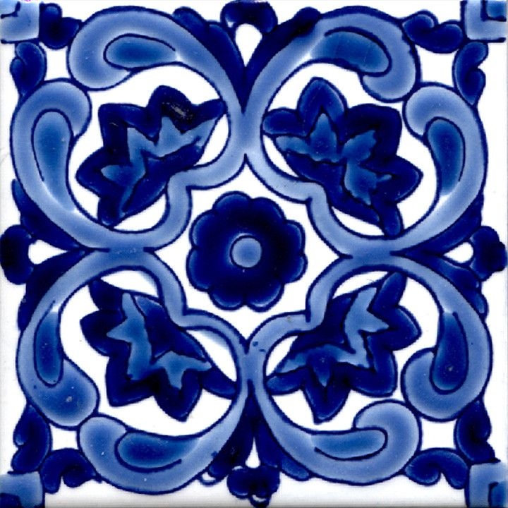 Guadalajara Blue Hand Painted Tile 4x4, Hand Painted Tile