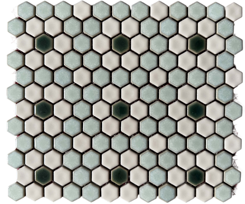Victorian Restoration Glossy Sea Green 3/4 Hexagon Rosette with W
