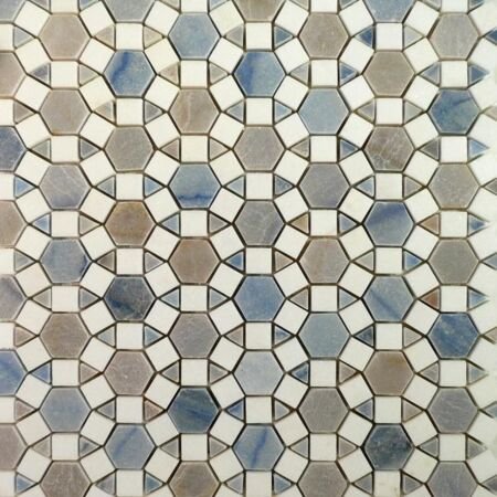 Azul blue Macauba and Thassos Sunflower Mosaic Polished