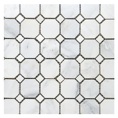 Polished Oriental White 2" Octagon with White Dot