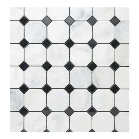 Honed Oriental White 2" Octagon with Black Dot