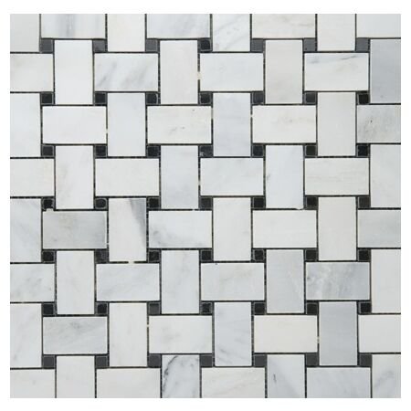 Honed Oriental White Basket Weave with Black Dot
