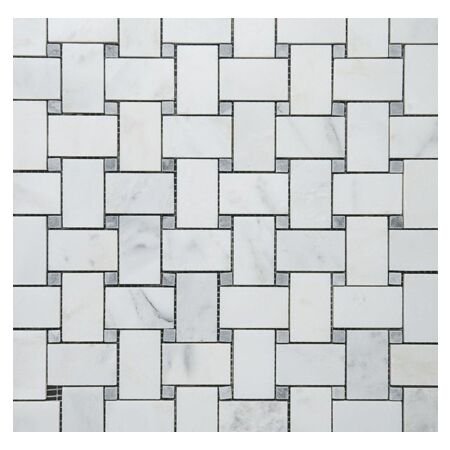 Honed Oriental White Basket Weave with Grey Dot