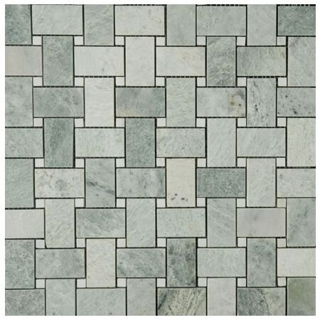 Imperial Polished Ming Green Basket Weave with a White Dot