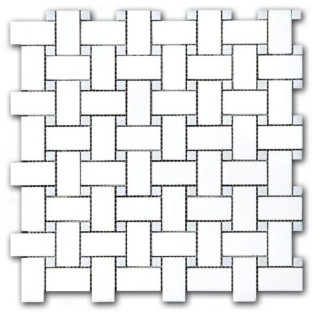 Thassos Basketweave with Blue Celeste Dot Mosaic 
