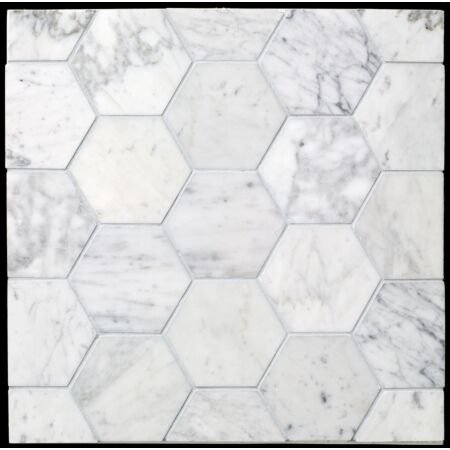 White Carrara Hexagon 4" Honed