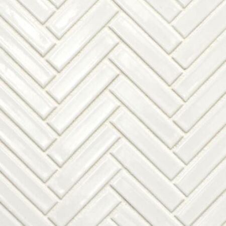 Glossy White Mini Herringbone Glazed Porcelain Mosaic