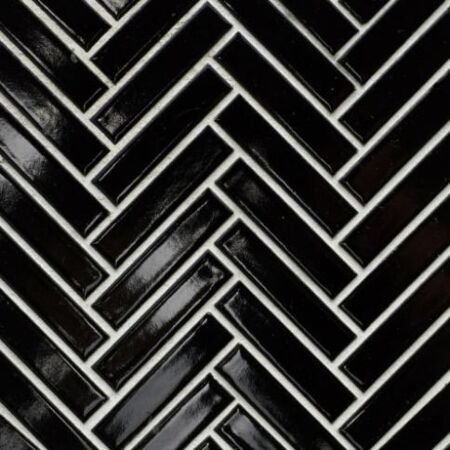 Glossy Black Mini Herringbone Glazed Porcelain Mosaic