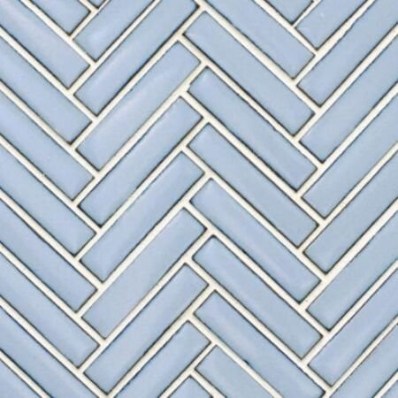 Glossy Medium Blue Mini Herringbone Glazed Porcelain Mosaic