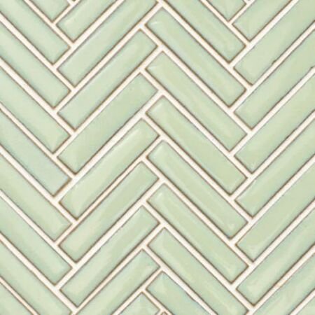 Glossy Light Green Mini Herringbone Glazed Porcelain Mosaic