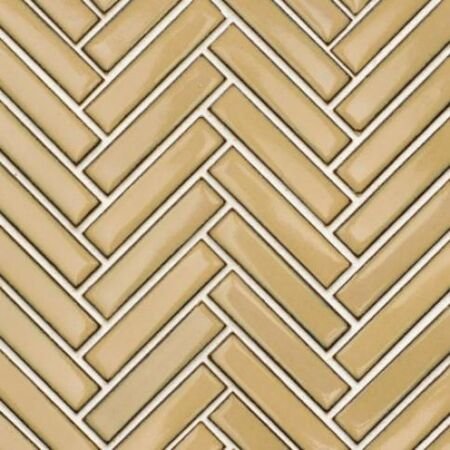 Glossy Light Tan Mini Herringbone Glazed Porcelain Mosaic