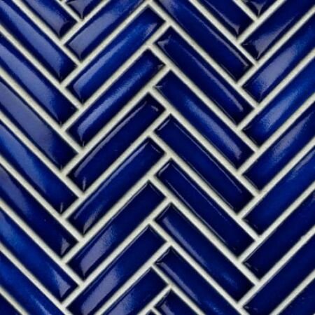 Glossy Cobalt Mini Herringbone Glazed Porcelain Mosaic