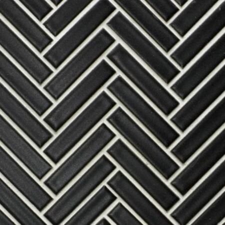 Matte Black Mini Herringbone Glazed Porcelain Mosaic