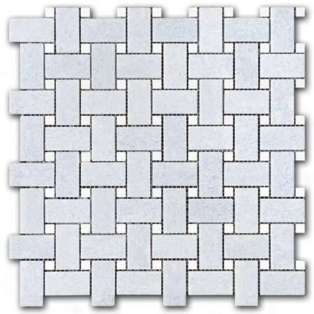 Blue Celeste Basketweave with White Thassos Dot Mosaic Polished