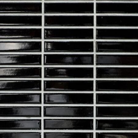 Metro Glossy Black Stacked Mini Rectangles Glazed Porcelain Mosaic