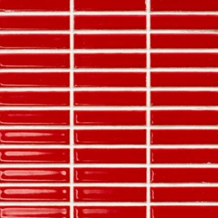 Metro Red Stacked Mini Rectangles Glazed Porcelain Mosaic