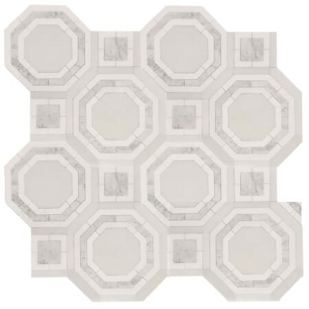 Opus Sectile Large Format Thassos and Carrara Octagon and Dot