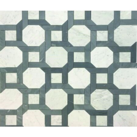Opus Sectile 6 inch Carrara Octagon and Bardiglio Frame