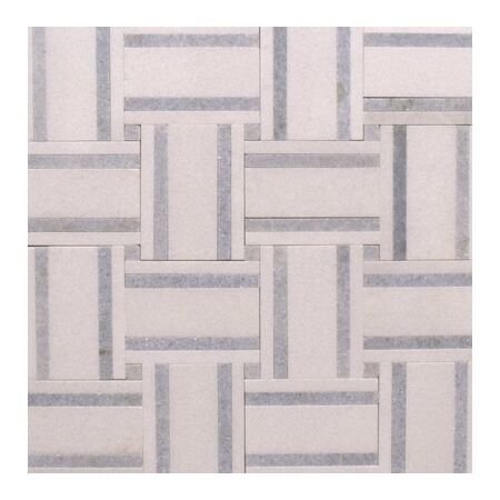 Thassos Basketweave with Azul Celeste Strip Mosaic 