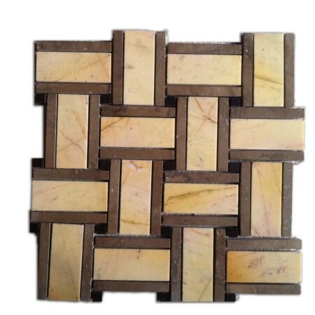 Giallo Antico Basketweave  Large Format Pattern with Caesar Brown Band 
