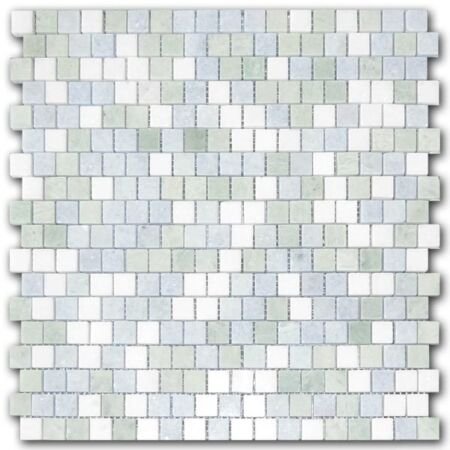 Blue Celeste Offset Mosaic with Thassos and Ming Green