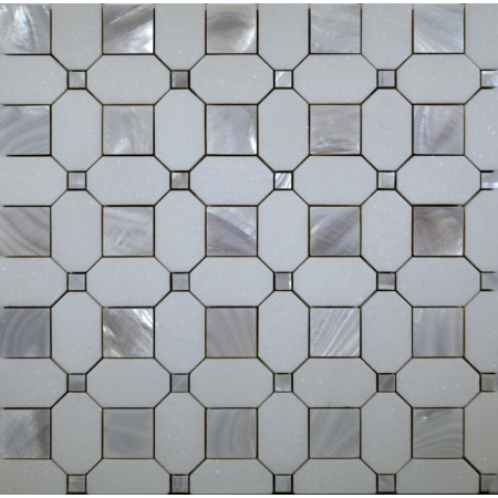 Thassos Octagon with Mother of Pearl Dot Square and Dot  