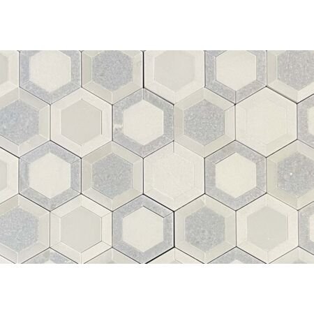 Hexagon Thassos, Eastern White and Blue Celeste Marble