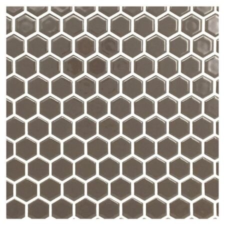 Metro Glossy Dark Suede Hexagon Porcelain Mosaic 1 inch