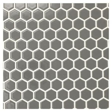 Metro Glossy Fog Grey Hexagon Porcelain Mosaic 1 inch