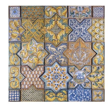Antique Majolica Star and X Pattern 25 pcs Floor Tile