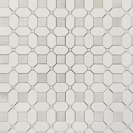 Thassos Octagon with White Onyx Square and Dot  