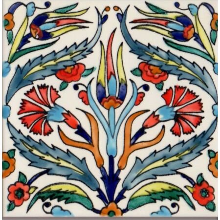 Tunisian Artisanale Iznik Flowers Handpainted Tile 6x6