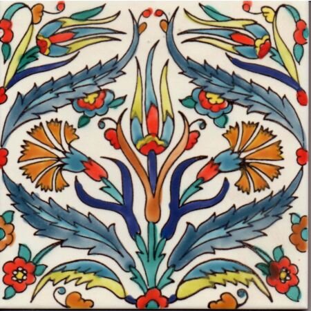 Tunisian Artisanale Iznik Flowers Handpainted Tile 8x8