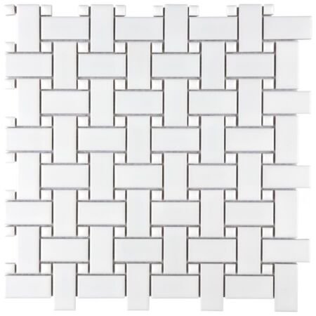 Colonial Matte White and Glossy White Dot Basketweave Porcelain Mosaic