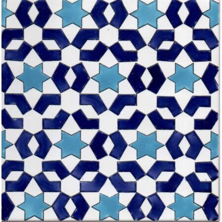 Tunisian Artisanale Interlocking Moroccan Star Blue 8x8 Ceramic Tile 