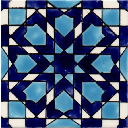 Tunisian Artisanale Moroccan Geometric Star Blue 6x6 Ceramic Tile 