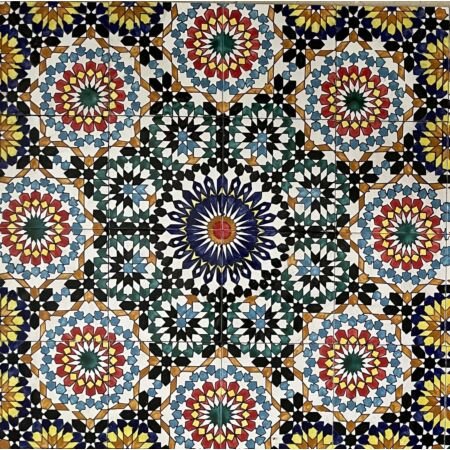 Moroccan Multi Color Panel of 16 Pieces of 8x8 Ceramic Tiles