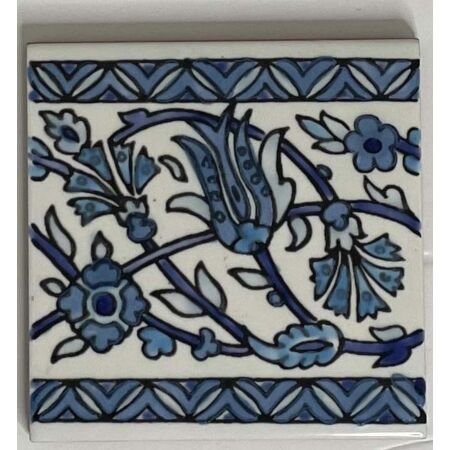 Tunisian Artisanale Bleu Ankara Border Hand painted Tile 4x4 