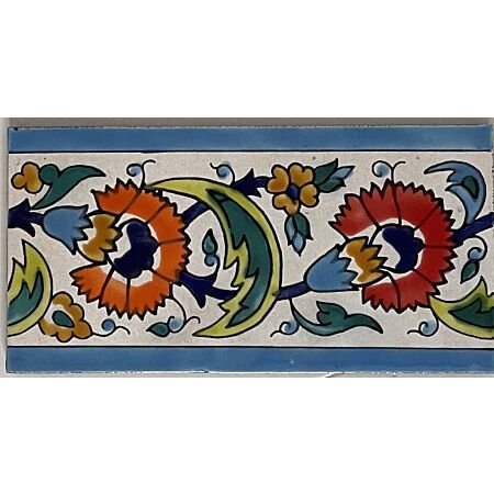 Tunisian Artisanale Iznik Tulips Border Hand painted Tile 4x8