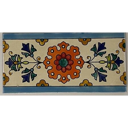 Tunisian Artisanale Iznik Flower Border Hand painted Tile 4x8