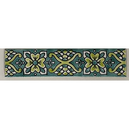 Tunisian Artisanale Green Flower Border Hand painted Tile 2x8