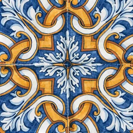 Antique Portuguese Blue Scrolls Terracotta Tile