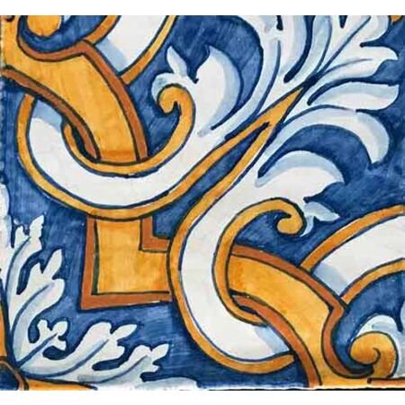 Antique Portuguese Blue Scrolls Terracotta Tile 10 tile Pattern