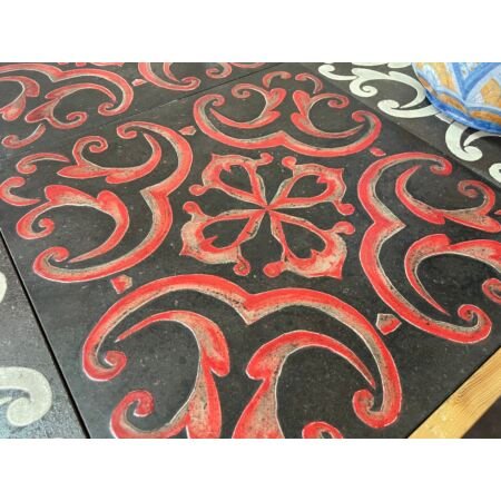 Italian Scrolls Lavastone Patterned Floor Tile with Red Relief