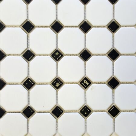 Pro Matte White Octagon and Black Dot Porcelain Mosaic