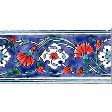Tunisian Artisanale Red Tulips Border Hand painted Tile 3x6