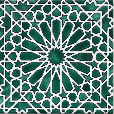 Tunisian Artisanale Moroccan Green 8x8 Ceramic Tile 